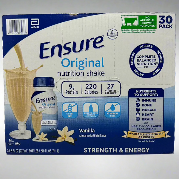 Ensure Original Vanilla Nutrition Shake với chất xơ | Meal Replacement Shake | Sẵn sàng để uống | 9g Protein, 27 loại Vitamin và Khoáng chất | 8 fl oz - Gói 30